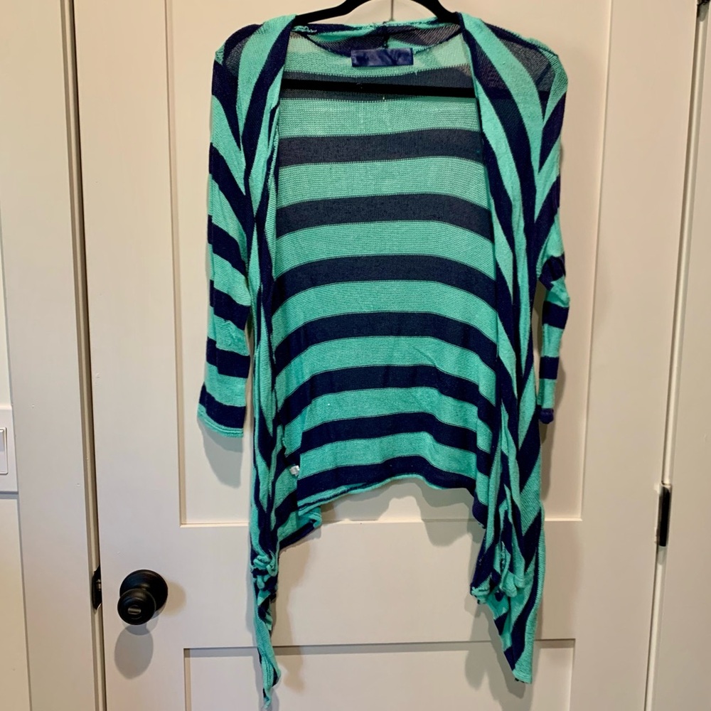 Teal and Navy Knit High Low Cardigan